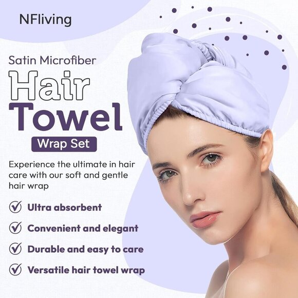 Satin Microfiber Hair Towel Wrap Set Absorbent Gentle Travel Bag Women main image 5